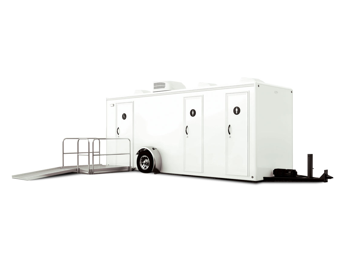 6'X19’ Ada 3 Station Restroom Trailer W/ A/C, Ramp Included - Free Shipping Lower 48 States